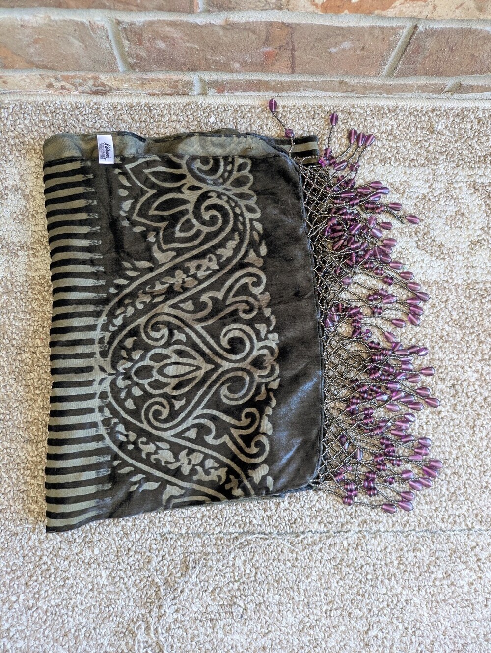 Katherines Collection Wayne Kleski Velvet Silk Burnout Paisley Beaded Scarf Shaw